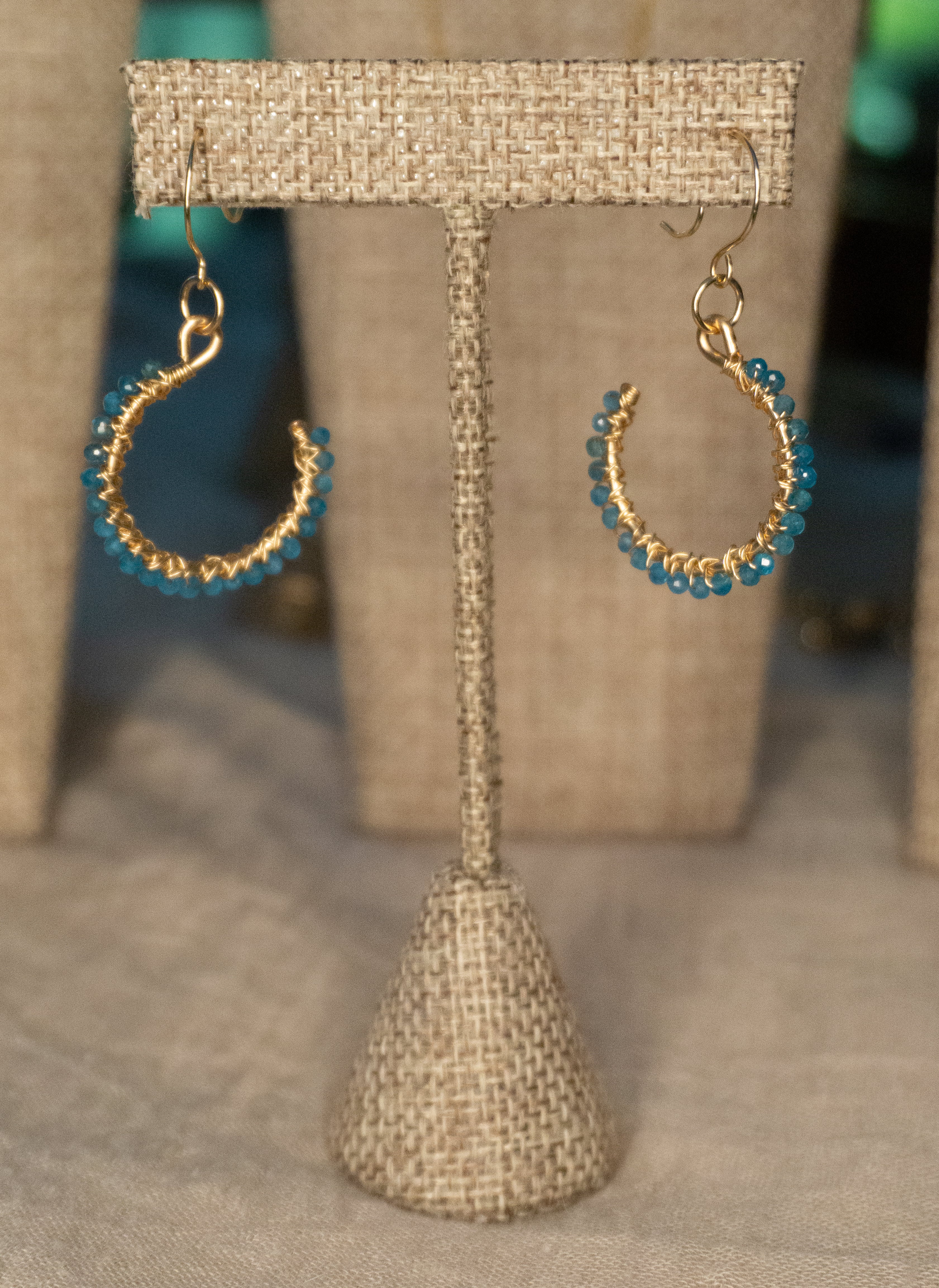 Pacific Wave | Wire Wrapped Hoop Earrings | Blue Apatite | 14k Gold-Filled