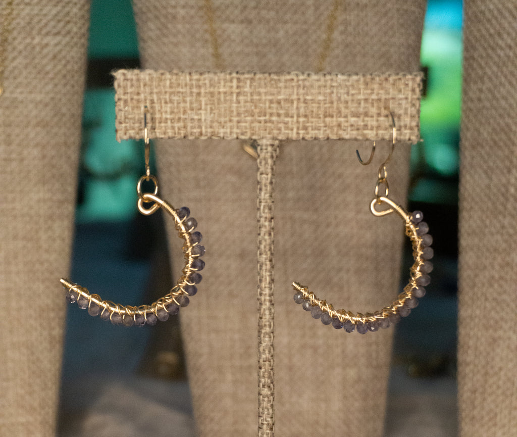 Violet Eyes | Wire Wrapped Hoop Earrings | Iolite | 14k Gold-Filled