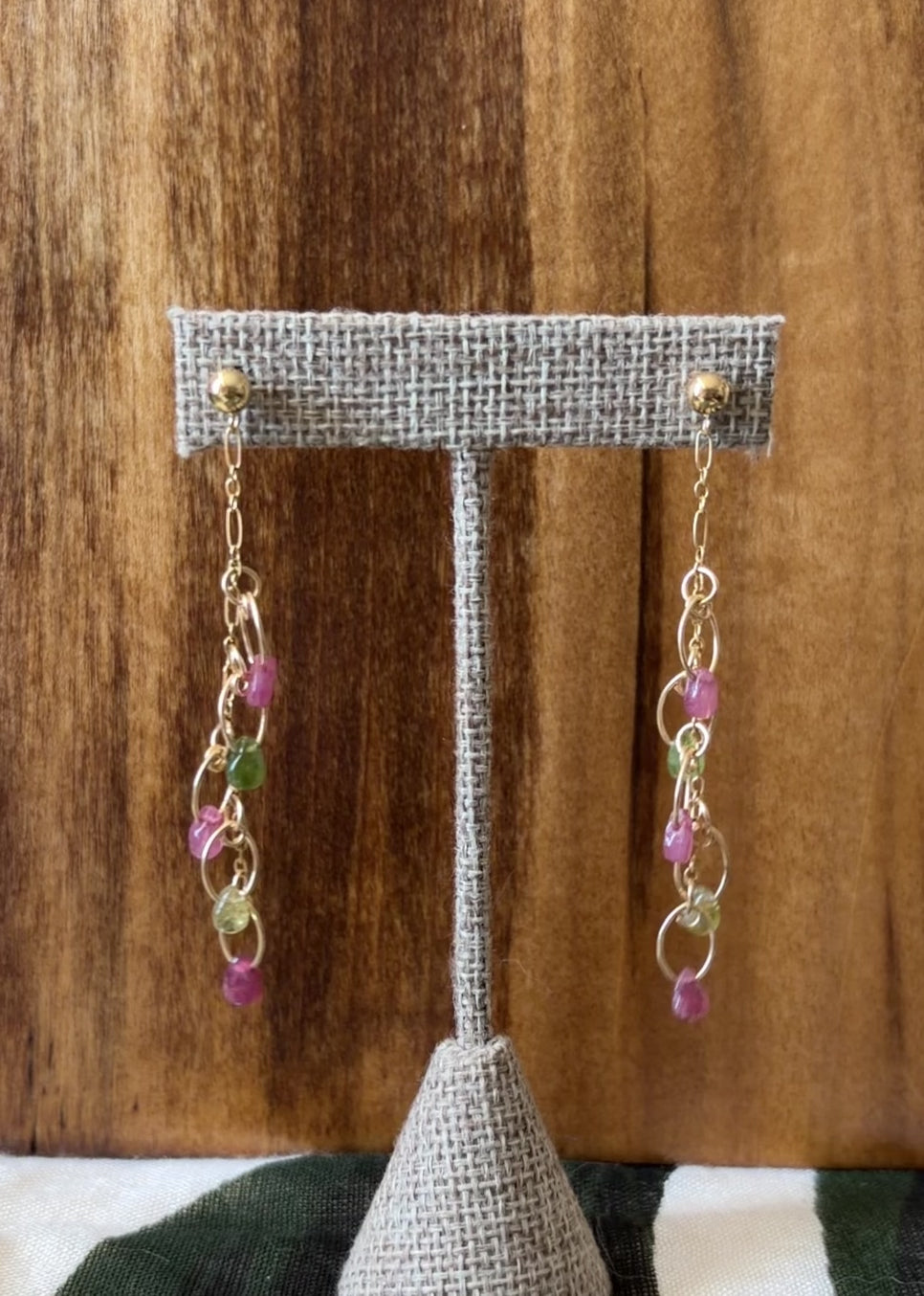 Secret Garden | Dangle Post Earrings | Pink & Green Tourmaline | 14k Gold-Filled